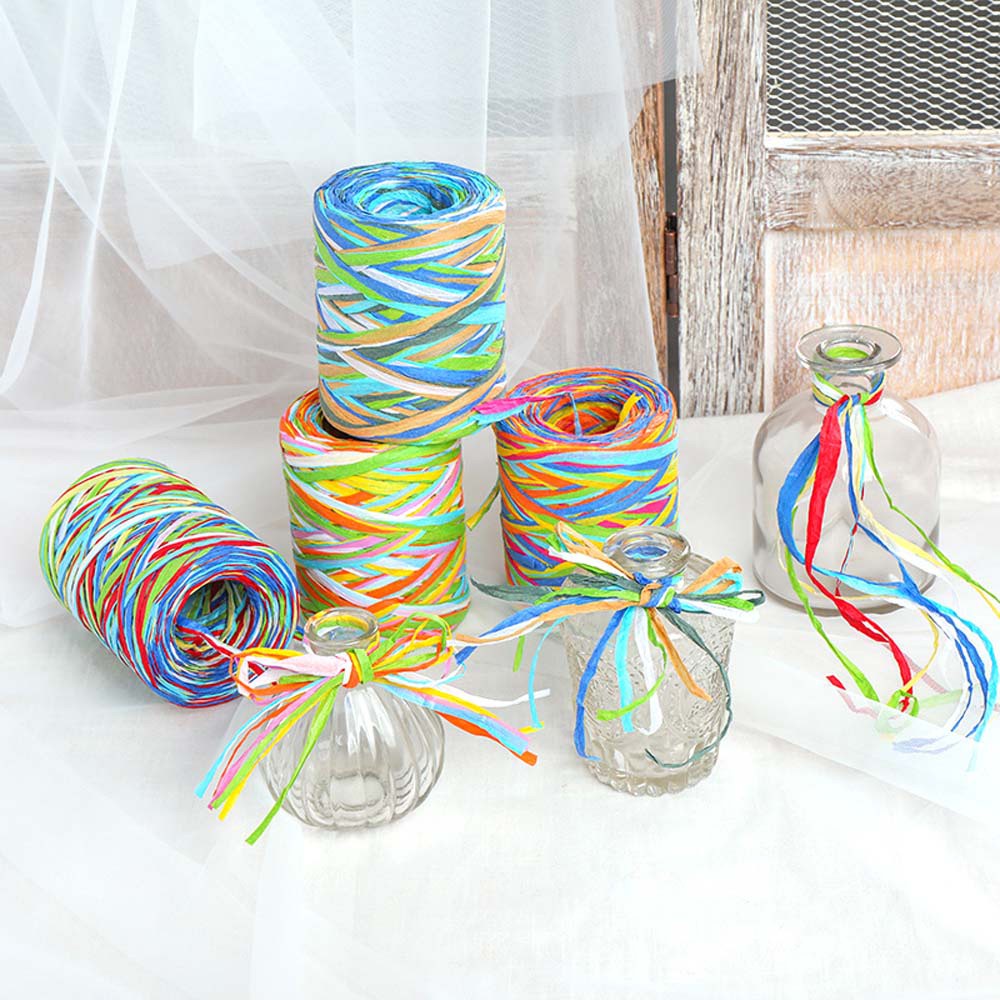 EPOCH DIY Raffia Rope Craft Gifts Packing Thread Wrapping Ribbon 80m Colorful Rainbow Xmas Handmade For Card Gifts Cake Box Packaging Party Accessories