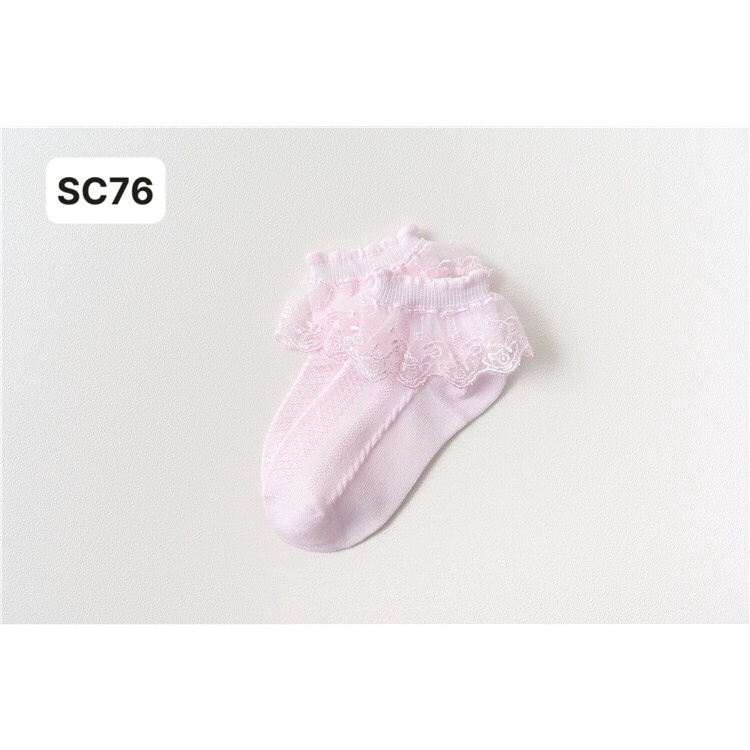 Tất vớ cổ bèo viền ren siêu xinh dễ thương màu trắng, hồng bé gái SC76