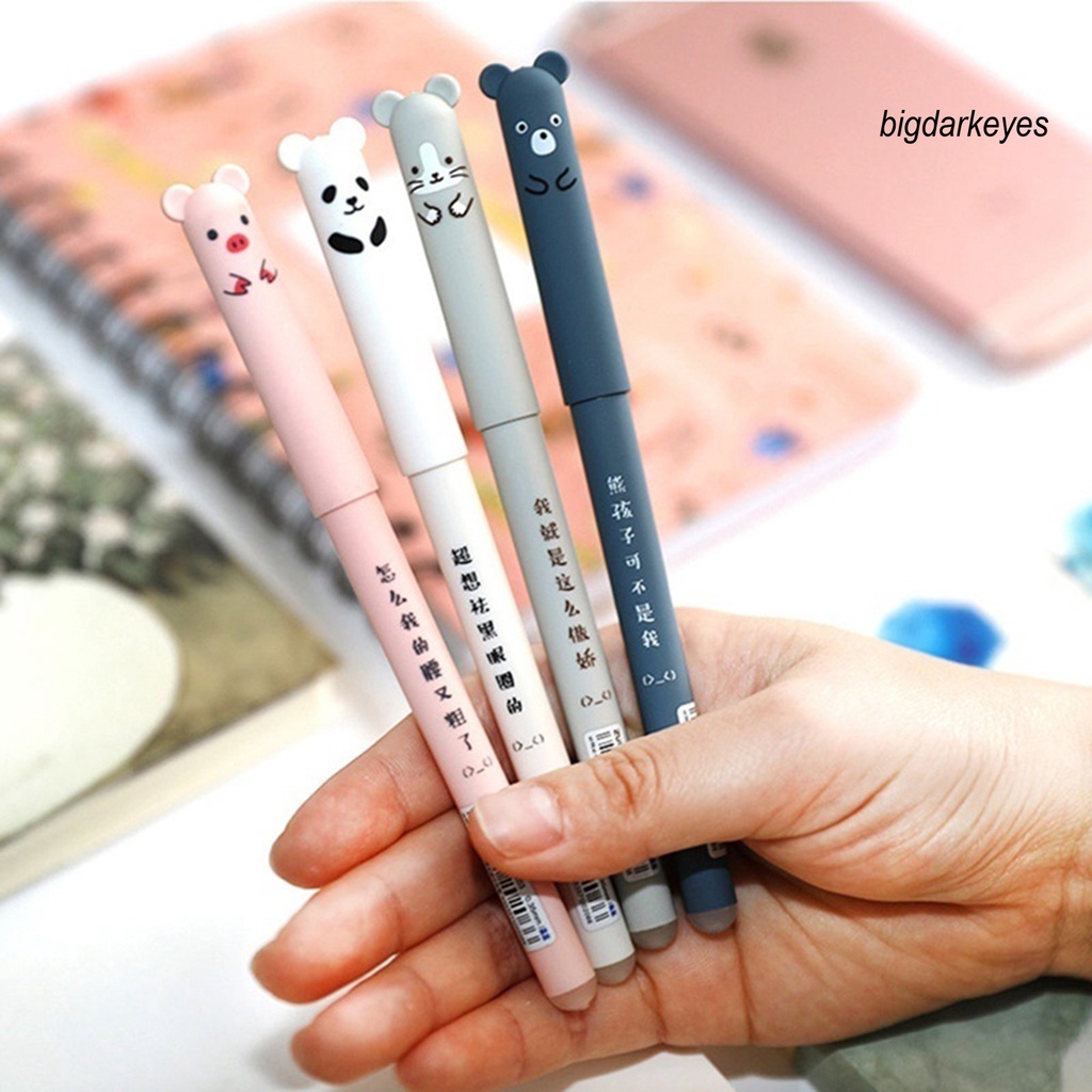 Nyt-bộ 4 Bút Gel Họa Tiết Động Vật Hoạt Hình Bằng Nhựa Chống Thấm Nước Có Thể Xóa Được Dùng Cho Gia Đình