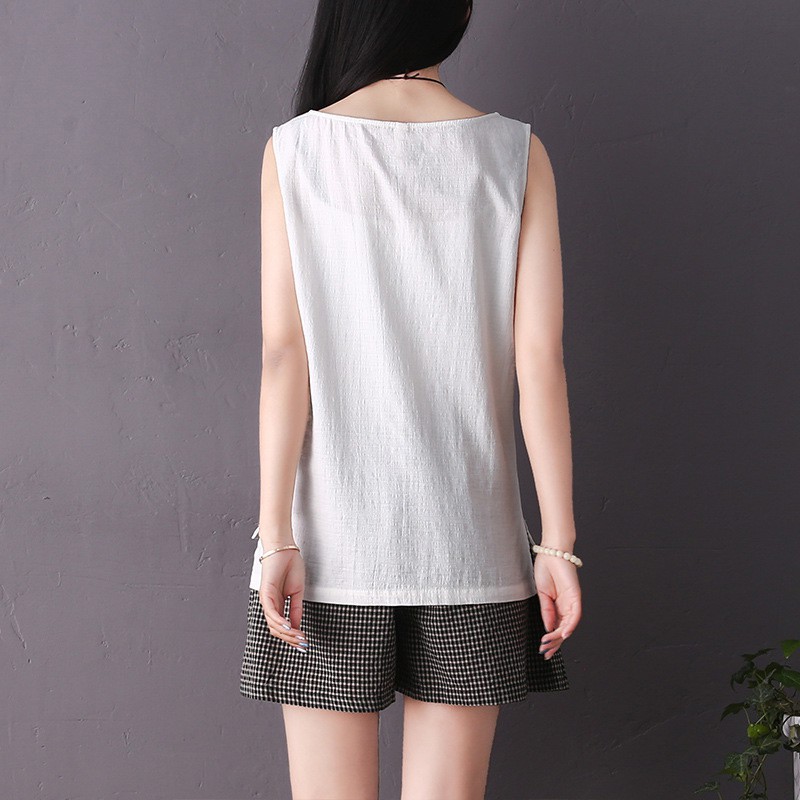 Áo vải lanh không tay thời trang phong cách Hàn Quốc size M-XL | BigBuy360 - bigbuy360.vn