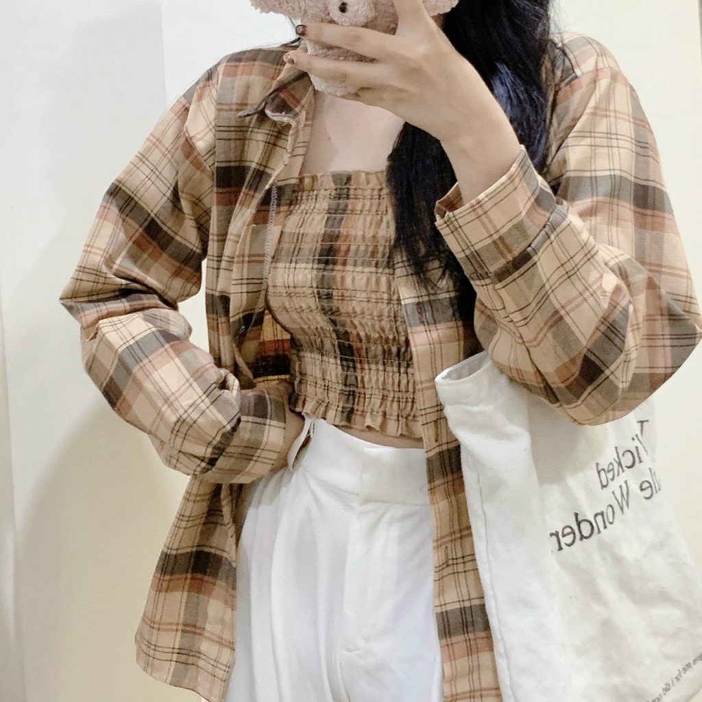 Áo trong áo ngoài sọc caro dễ thương - Shop3nunisex
