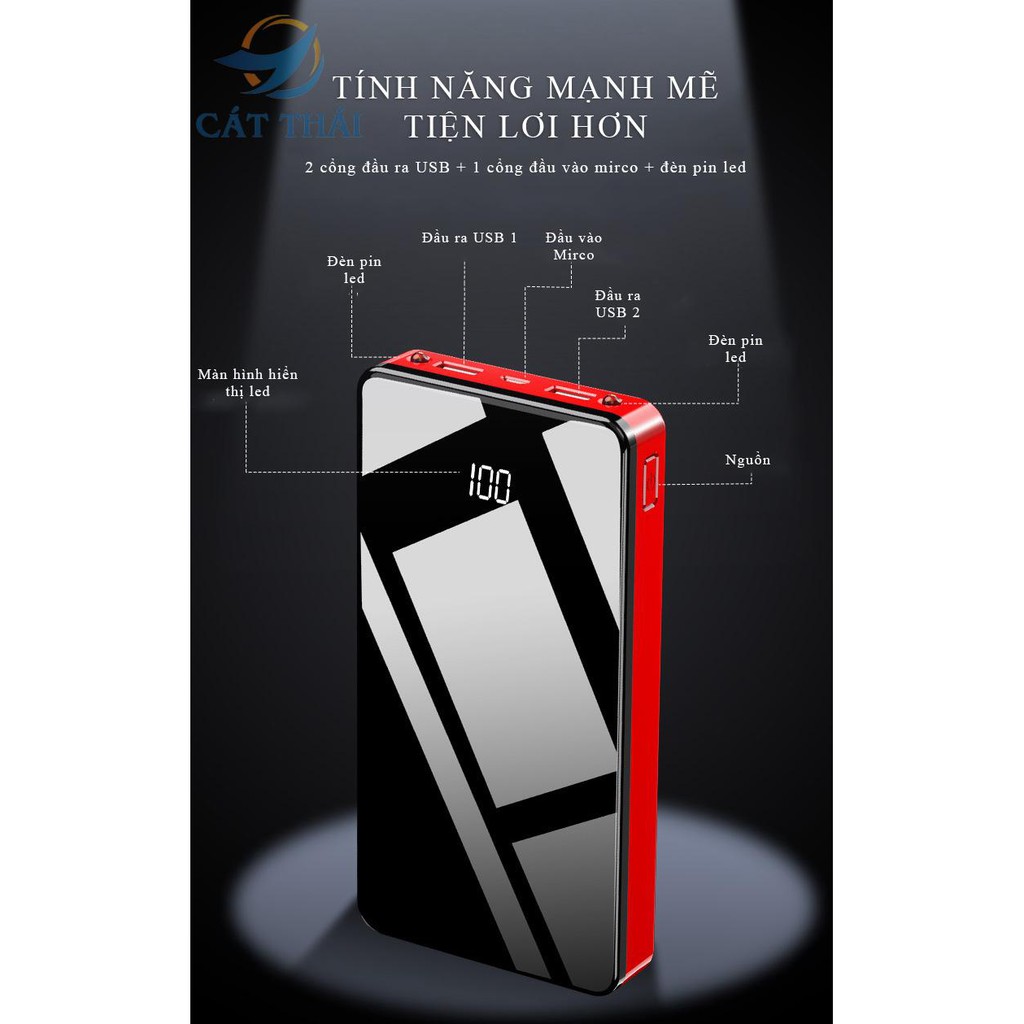 Pin sạc dự phòng T108S 25000mAh Dung lượng lớn Sạc nhanh 2 cổng USB kèm 2 đèn pin tặng kèm dây