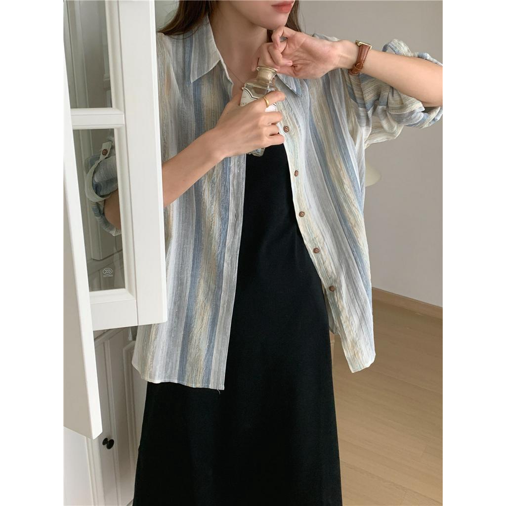 Áo polo Chống Nắng Dáng Rộng Tay Dài Kẻ Sọc 65335 Dễ Phối Đồ