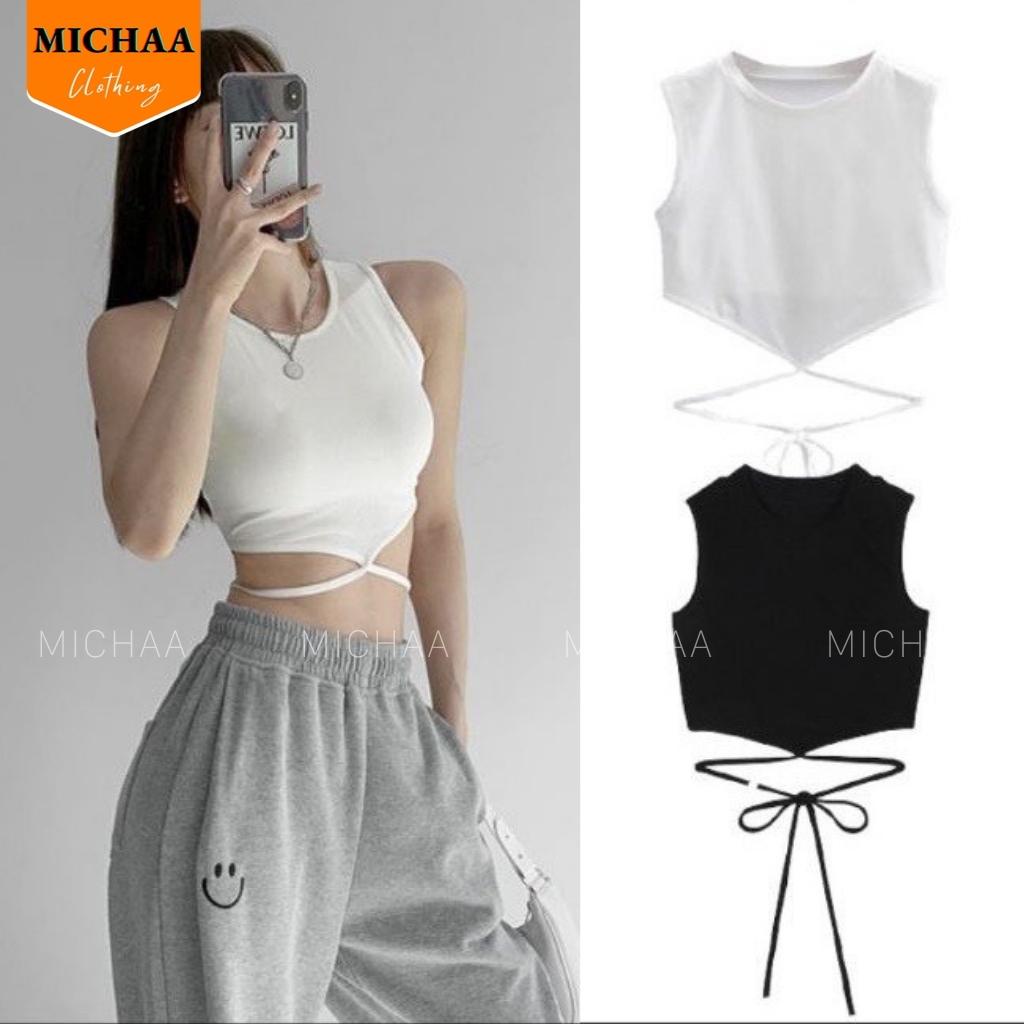 Áo Croptop Ba Lỗ DÂY QUẤN BỤNG Nữ Thun Gân Kiểu Ôm Body Sexy Ulzzang - MICHAA