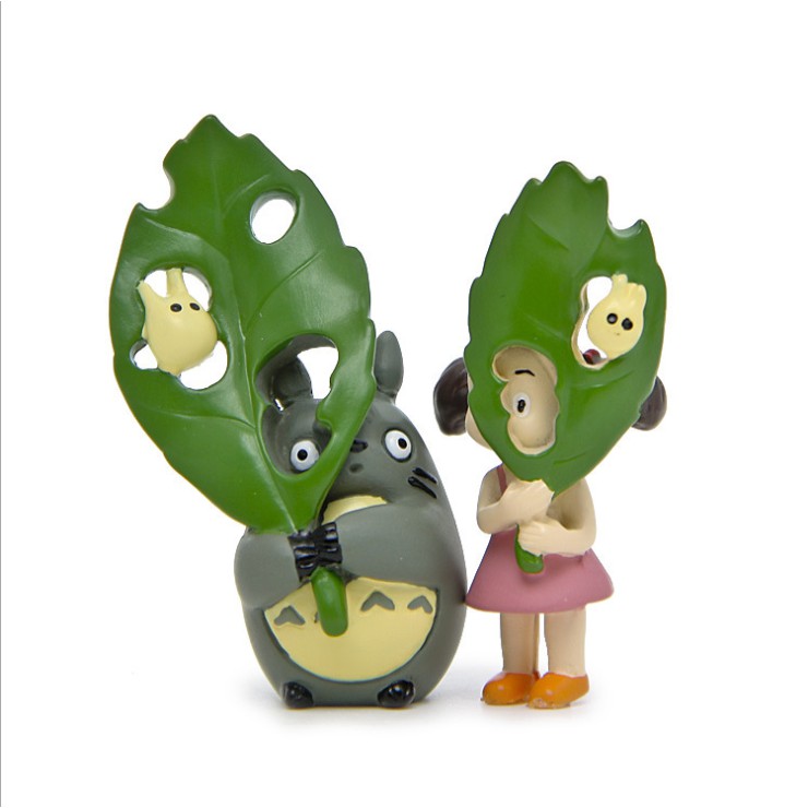 Mô hình Tiểu Mai che lá với Chibi Totoro dùng trang trí tiểu cảnh, làm móc khóa, DIY