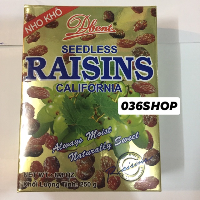 (GIAO GRAB) Nho Khô Dbent Seedless Raisins California 250g