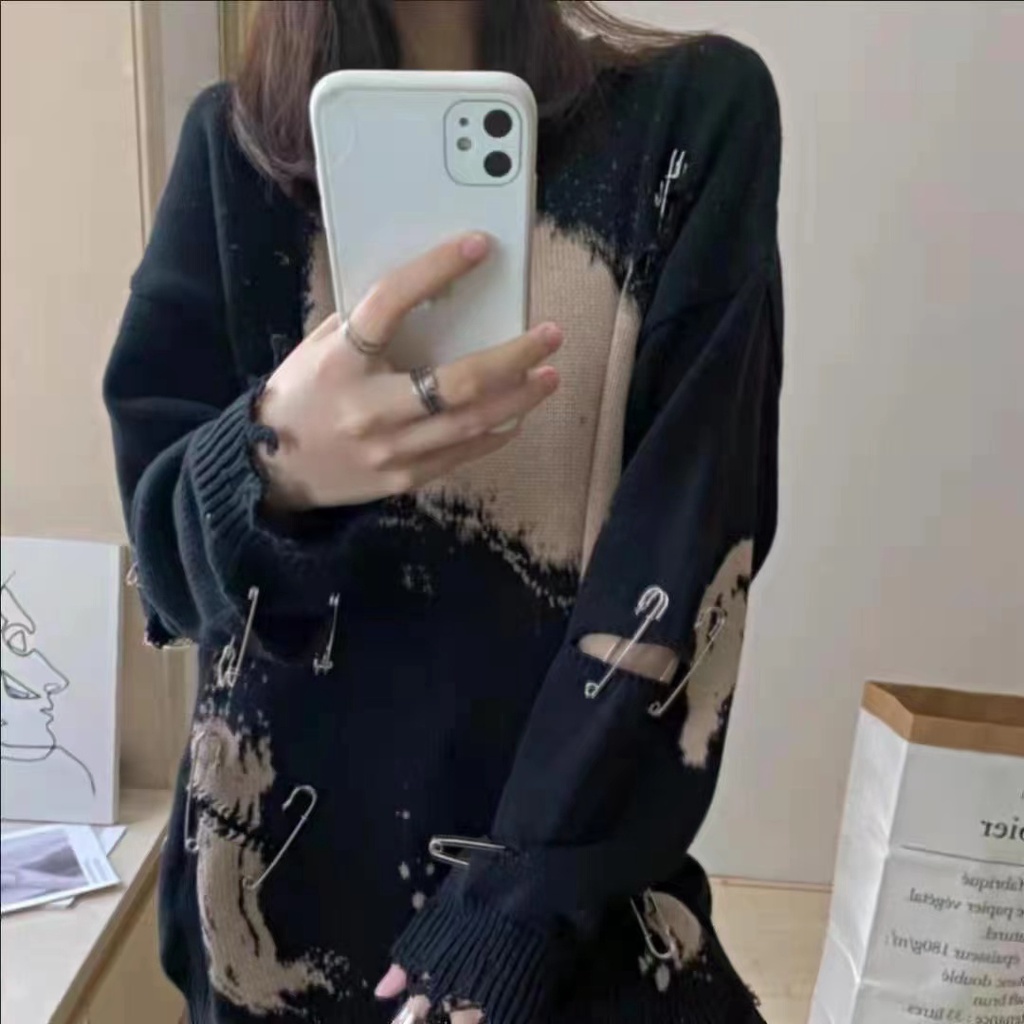 Áo Sơ Mi Tay Dài In Họa Tiết Màu Đen Phong Cách Lười Mùa Thu Cho Nam Và Nữ