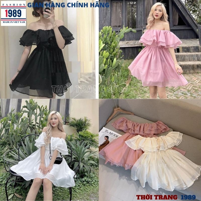 Đầm - Váy voan tơ trễ vai tay bồng 2 lớp cực xinh tiểu thư bánh bèo dễ thương ulzzang đầm công chúa -PHƯƠNG 1989