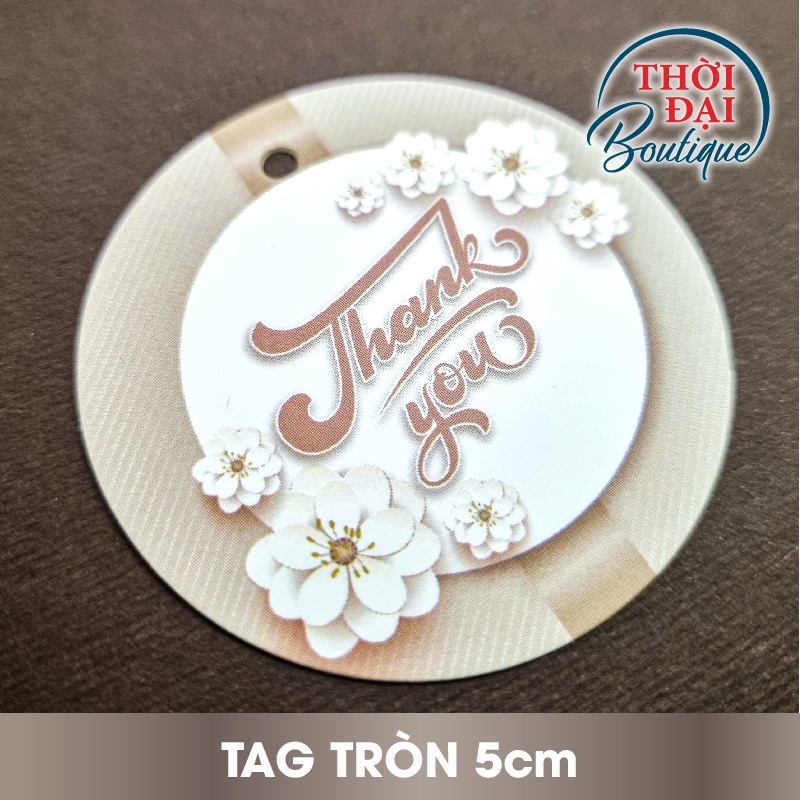100 Tag Treo Giấy Thank You Beige Pastel Hoa Đào Sang Trọng Tròn 5cm
