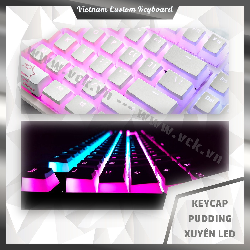 Keycap Pudding Xuyên Led | Keycap Máy Đánh Chữ Typewriter Royal Viền Bạc | VCK