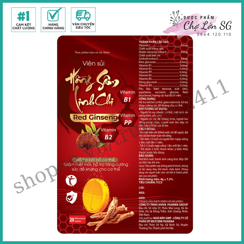 Viên sủi HỒNG SÂM LINH CHI hỗ trợ giảm mệt mỏi, tăng cường sức đề kháng - Tuýp 20 viên