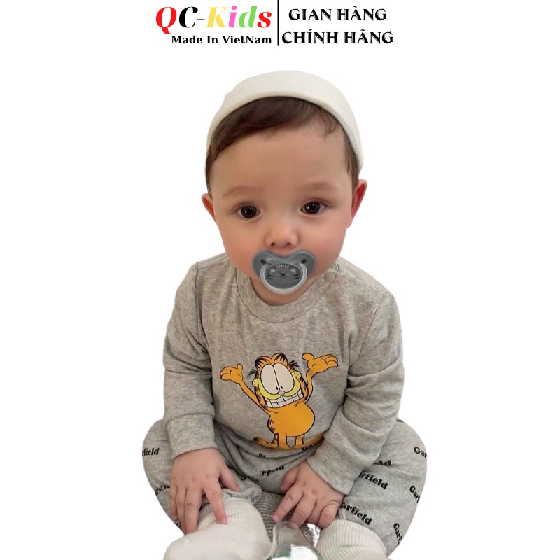 Bộ quần áo thu đông dài tay trẻ em mẫu Garfield chất cotton cho bé trai và gái 8-18kg