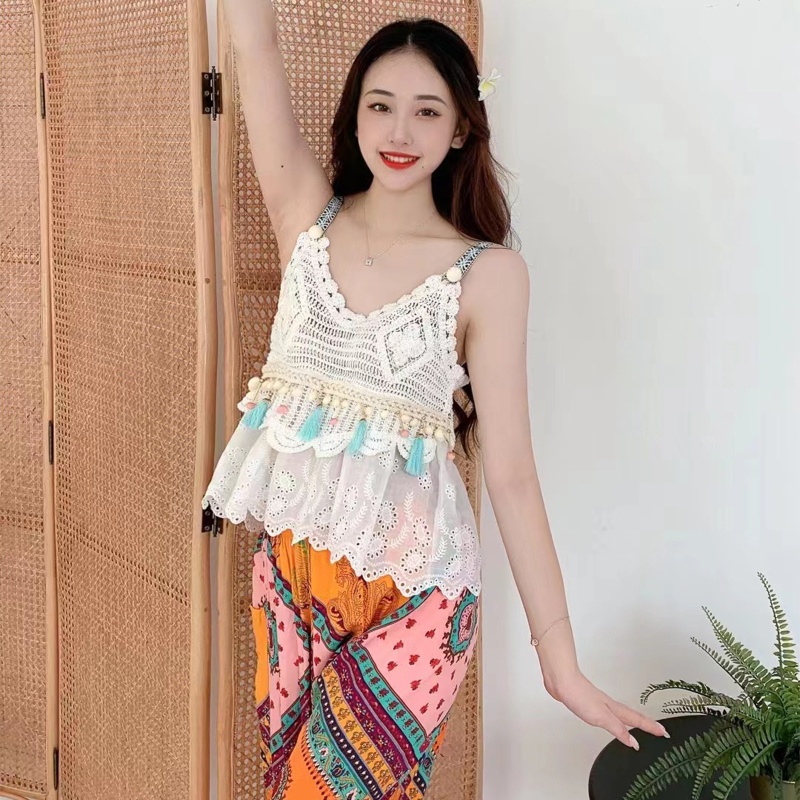 Áo Hai Dây Cổ V Viền Ren Xếp Ly Thời Trang Nữ