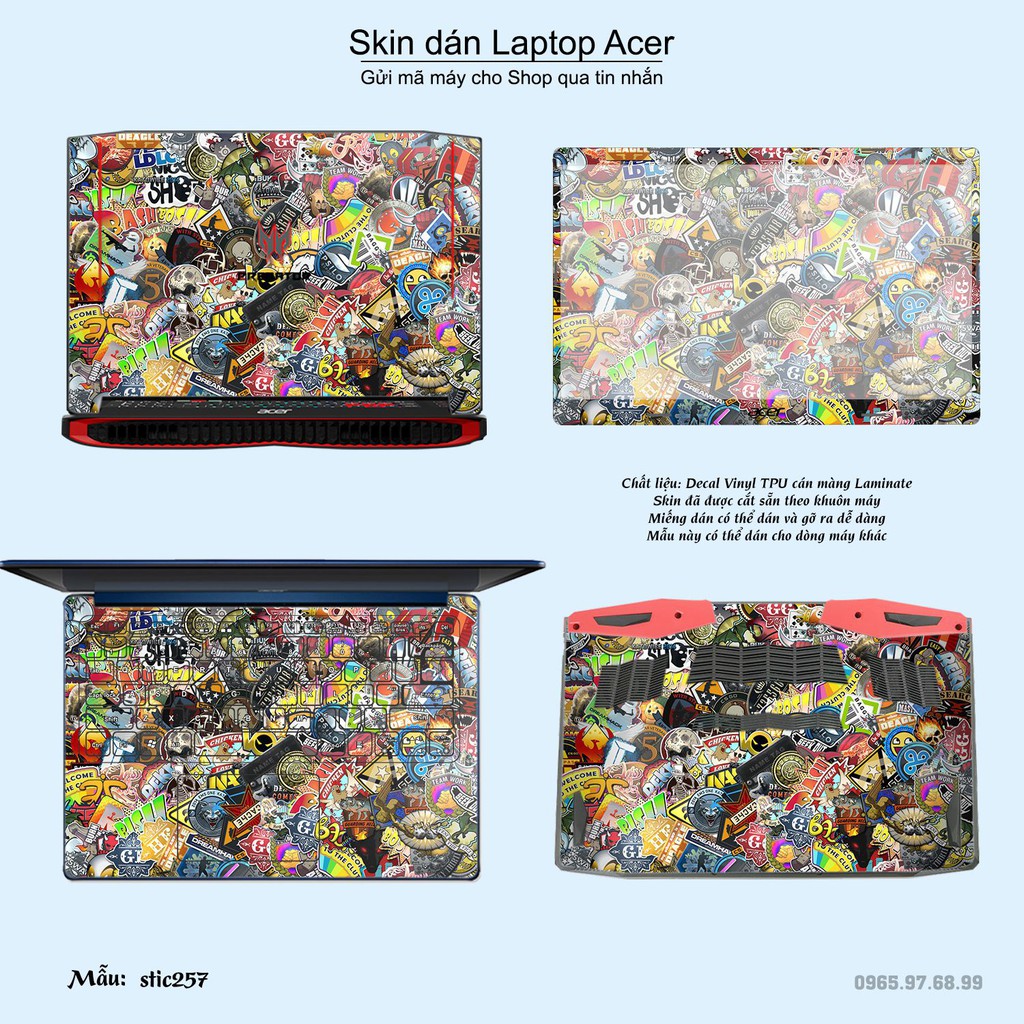 Skin dán Laptop Acer in hình sticker bomb (inbox mã máy cho Shop)