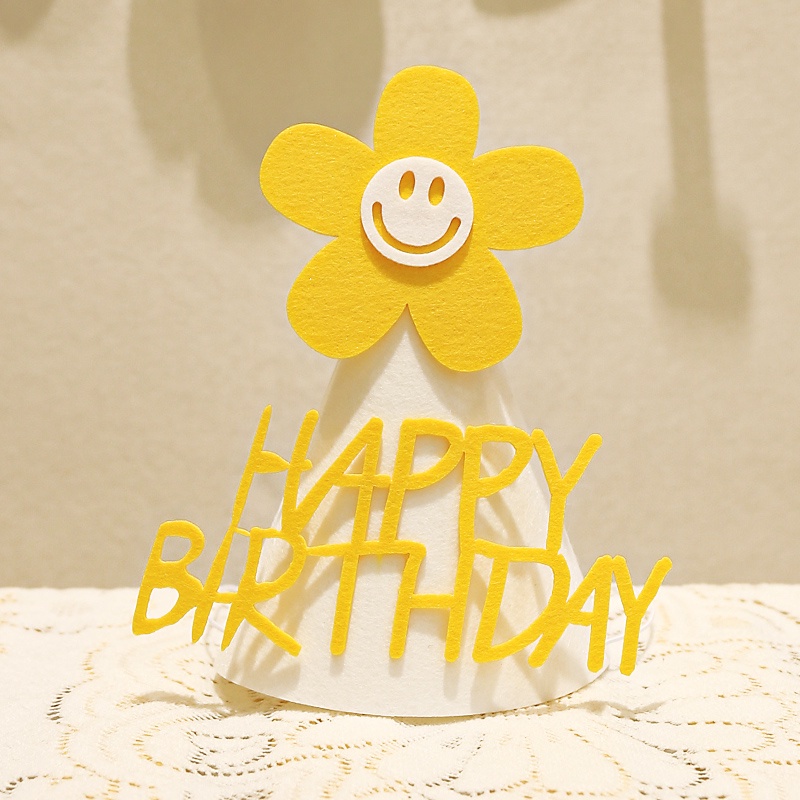 Băng Đô Hình Nón Sinh Nhật In Hình Hoa Cúc Mặt Cười Cho Bé