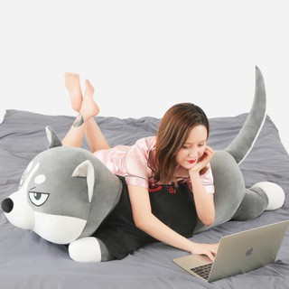 khanhhh Gấu bông chó husky xám co dãn 4 chiều siêu to khổng lồ 1m1 - Thú nhồi bông size cao cấp
