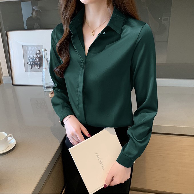 Áo Sơ Mi Nữ Công Sở Màu Xanh Lá Cổ Đức CHIPY Kiểu Hàn Quốc Vintage Ulzzang Form Rộng Dài Tay Đẹp Chất Lụa Cao Cấp A2X | BigBuy360 - bigbuy360.vn