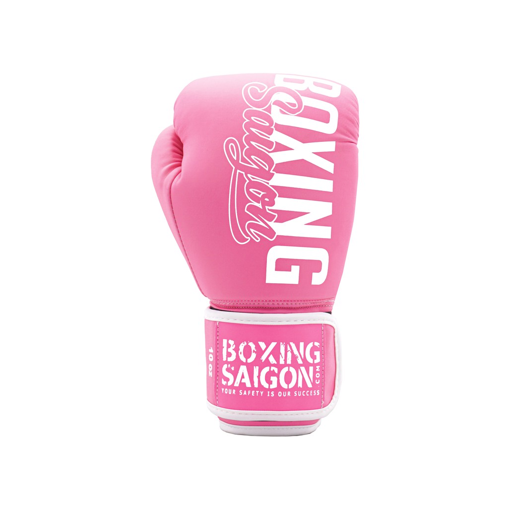 Combo Găng Tay Boxing Saigon + Băng Tay 4m5 (tặng túi rút &amp; xịt) - Hồng trắng