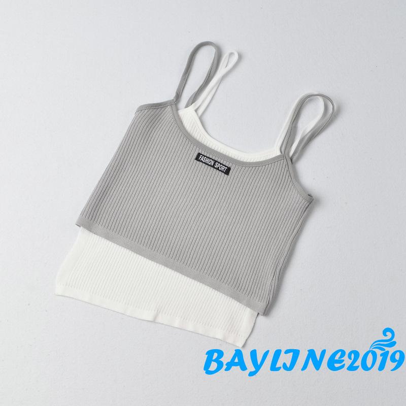 Áo thun nữ 2 dây giả hai lớp cổ chữ u màu sắc thời trang