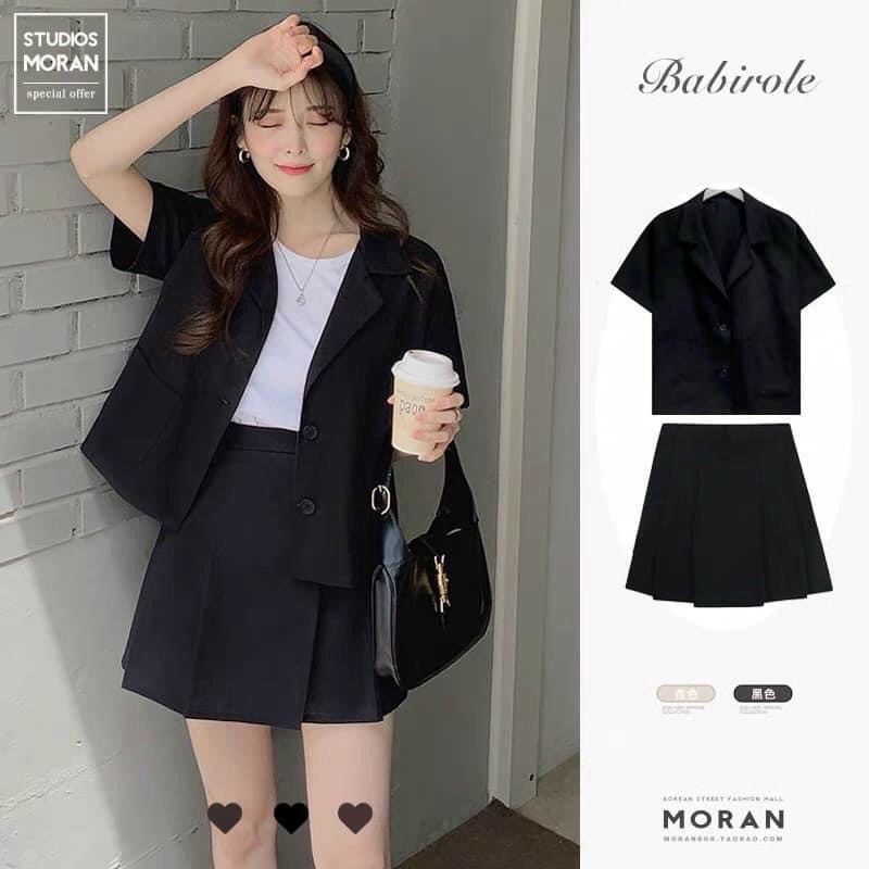 Set blazer chân váy xếp li quảng châu/set vest 3 màu