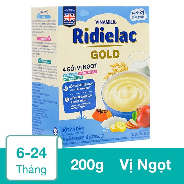 [HSD T6-2024] BỘT ĂN DẶM RIDIELAC GOLD 4 VỊ NGỌT - HỘP GIẤY 200G.