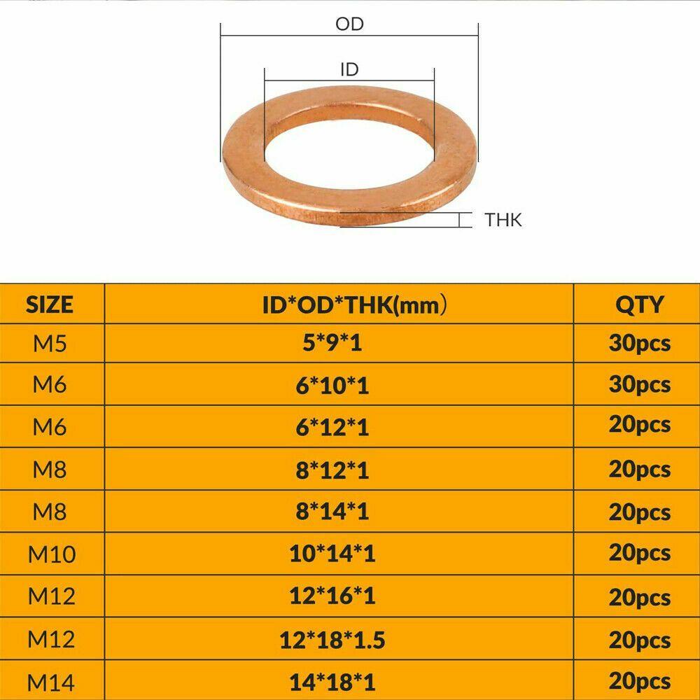 Bộ 200 Vòng Đệm Bằng Đồng Cứng Cho Động Cơ Xe Hơi