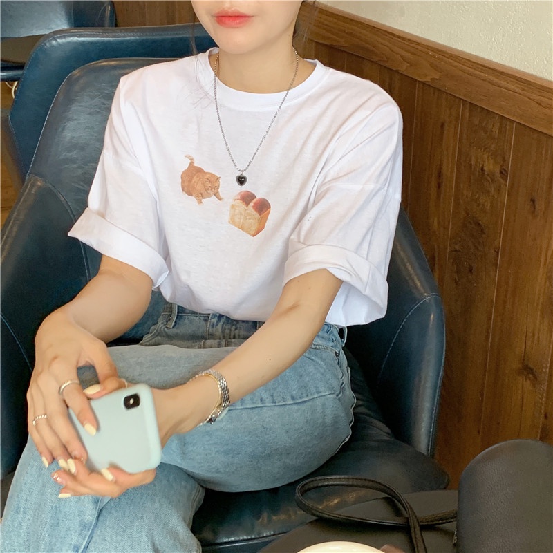 Áo Thun In Hình Mèo Dễ Thương 49116