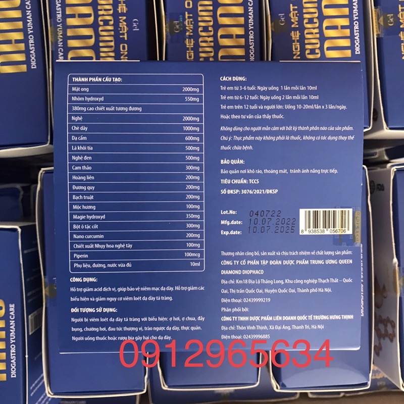 Gel Nghệ Mật ong Curcumin Nano Diogastro Yuman Care hỗ trợ dạ dày