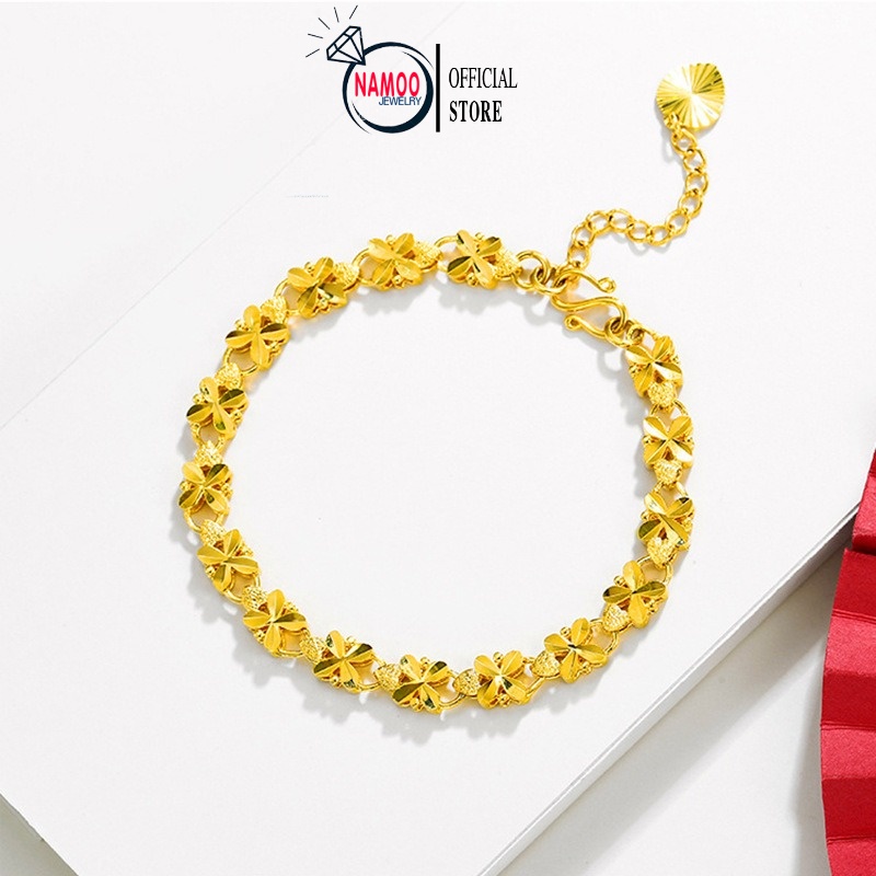 Lắc Tay Vàng Xi Mạ 24k, Vòng Tay Nữ Hoa Mai Có chốt điều chỉnh độ rộng L250 Namo Jewelry