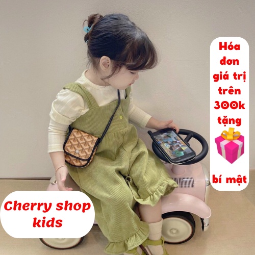 Yếm cho bé gái, set yếm nhung kèm áo tăm len tay bồng cực xinh cho các bé yêu từ 1,5- 4 tuổi Cherry Đà Nẵng