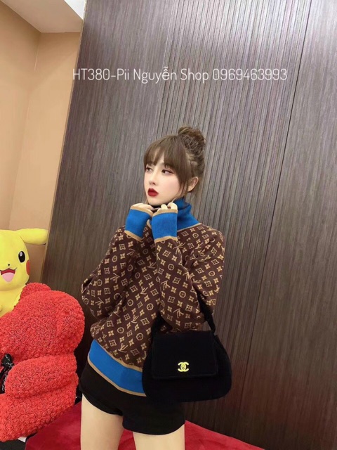 Len eo vi dày dặn cao cổ viền tay xanh