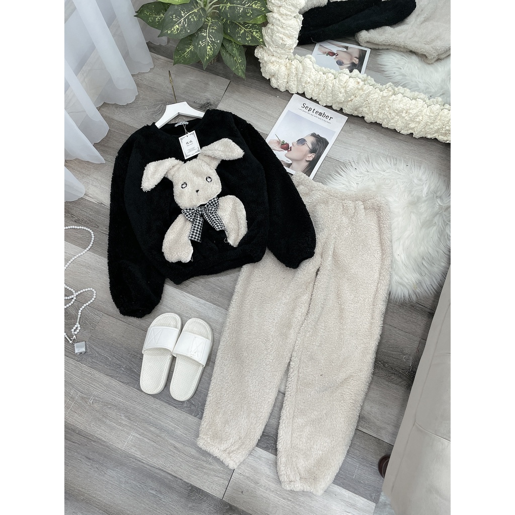 Bộ ngủ lông con thỏ nơ kẻ siêuu hot | BigBuy360 - bigbuy360.vn