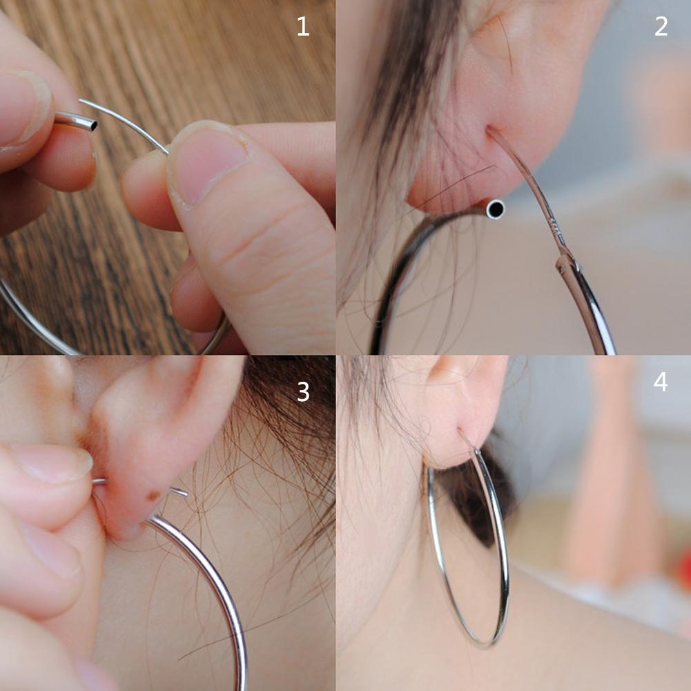 Bông Tai Hình Tròn Lớn Bằng Bạc 925 Chống Dị Ứng Kích Thước 30mm/40mm/50mm/60mm/70mm