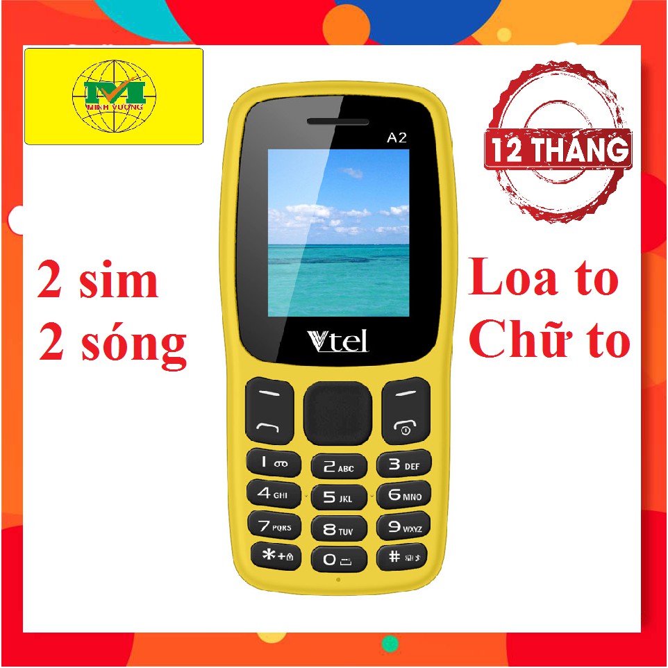 Điện Thoại Vtel A2 (2 Sim, 2 sóng) - Số To, Chữ To, Pin Bền, Thiết Kế Đẹp - Hàng Chính Hãng, Bảo Hành 12 Tháng