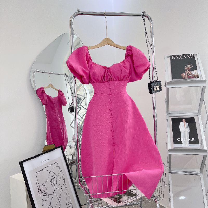 Đầm maxi tay bồng phối nút 🤍