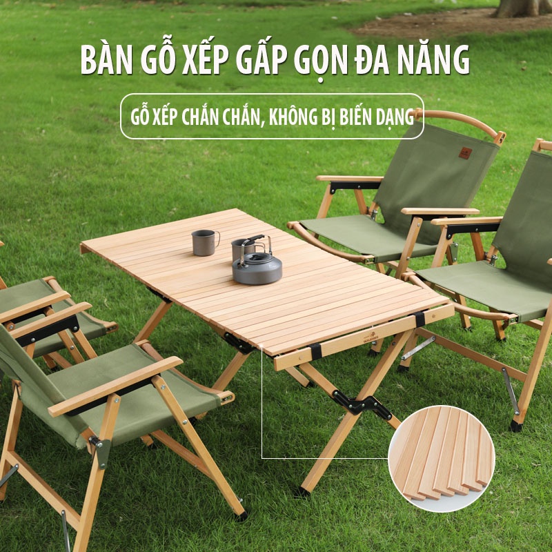 Bàn Gỗ Gấp Gọn Dã Ngoại - Bàn Gỗ Xếp Gọn Du Lịch Cắm Trại Tải Trọng 35kg Kích Thước 60cm - 120cm