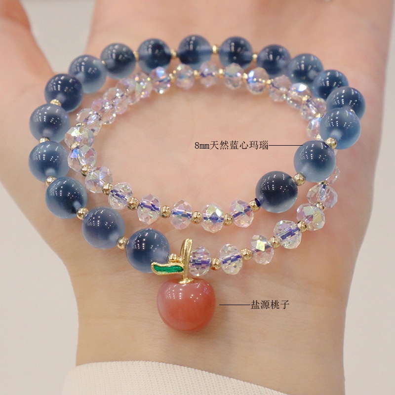 [Hàng Mới Về] Vòng Tay Chuỗi Hạt Đá Mã Não Phối Mặt Hình Trái Tim Màu Xanh Dương Thời Trang Mùa Hè Cho Nữ