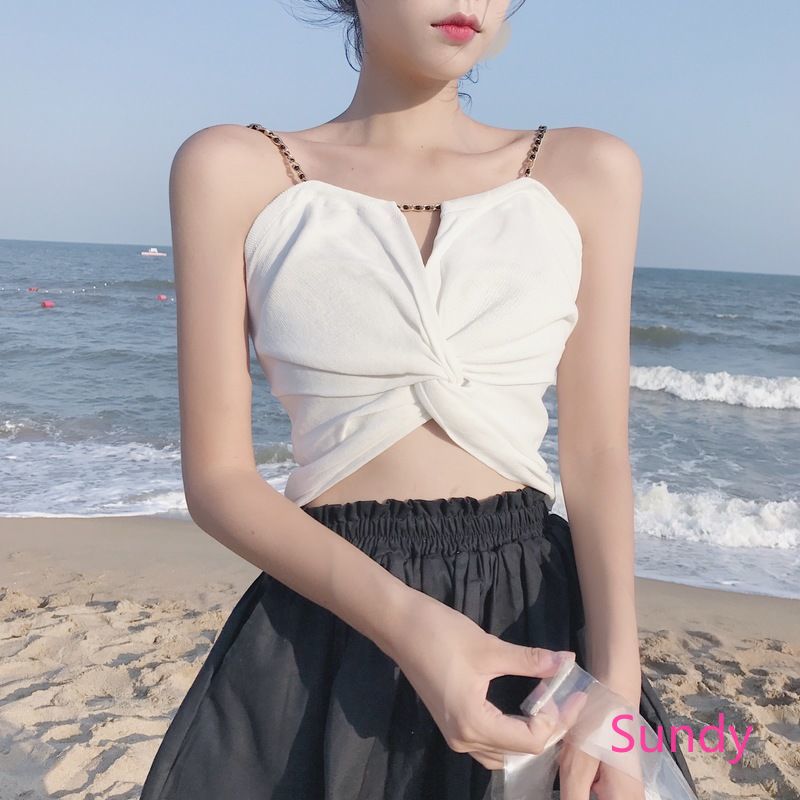 Áo croptop không tay màu trơn xinh xắn cho nữ