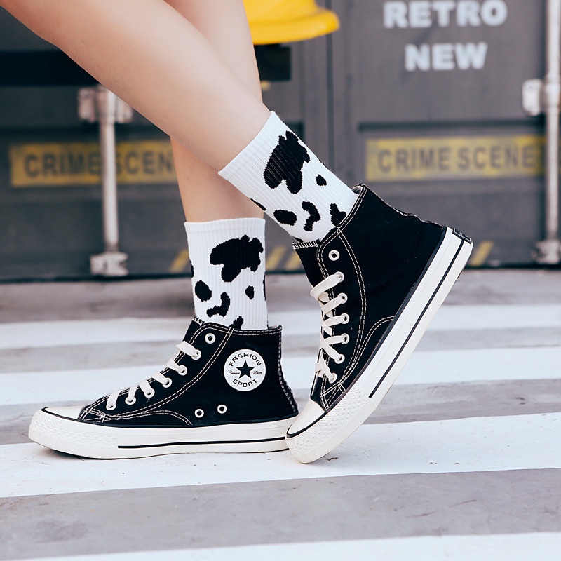 Tất vớ nữ cotton cổ cao hoạt hình bò sữa phong cách vintage hàn quốc TN08