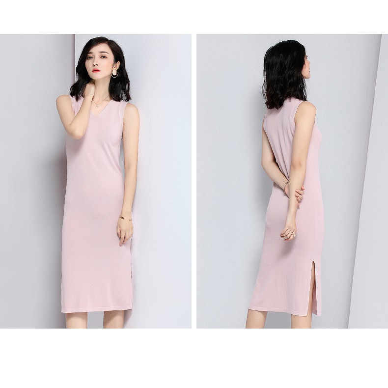 Đầm ôm body sát nách cổ tim xẻ tà sang chảnh-DO64