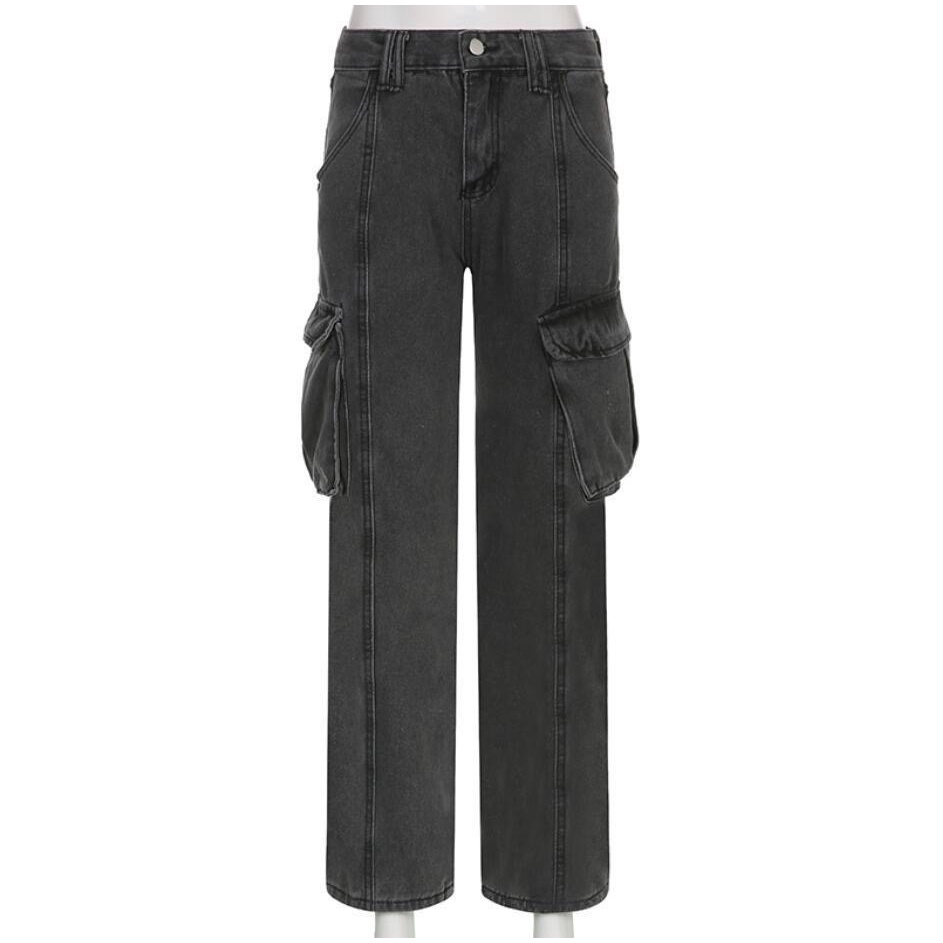Quần jeans baggy MMIOT y2k lưng cao ống rộng có túi bên hông thời trang cổ điển dành cho nữ