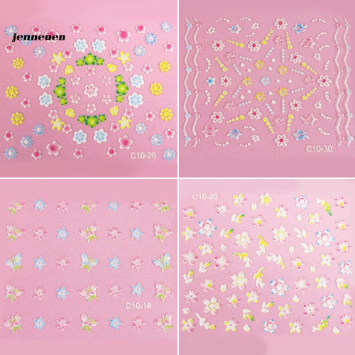 [Hàng mới về] Set 50 tờ hình dán bông hoa và bướm 3D kết hợp dùng cho trang trí móng tay DIY thời trang
