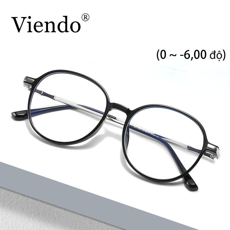Kính cận Viendo 0~ -6.0 độ (cắt theo yêu cầu) gọng tròn đồi màu chống tia UV và tia xanh