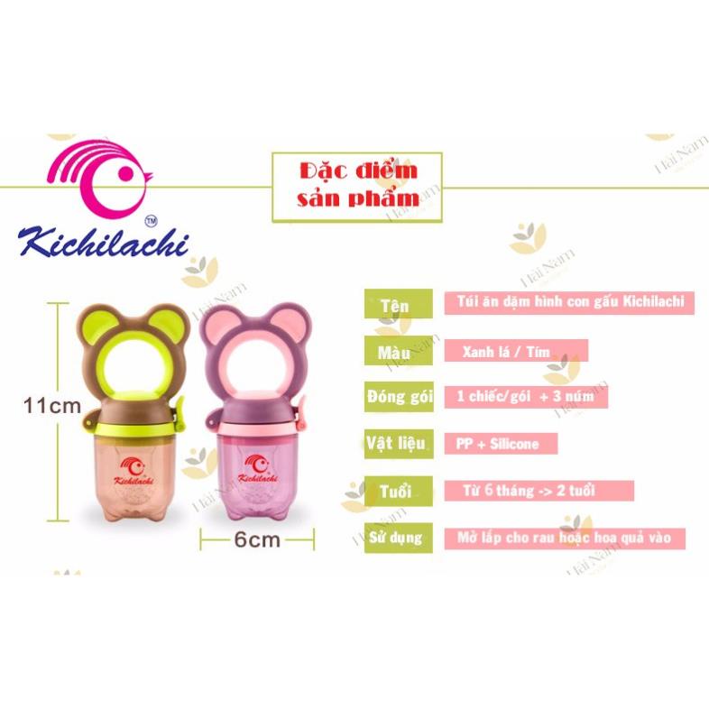 Túi nhai ăn dặm chống hóc Kichilachi tặng kèm 3 núm và móc treo cho bé
