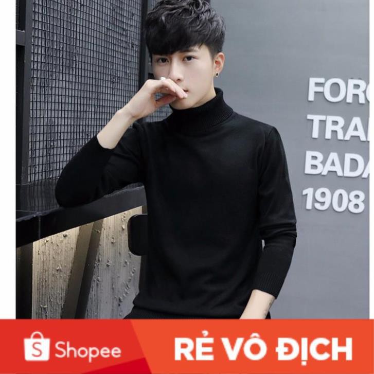 Áo len nam hàn quốc cổ lọ màu đen (VH32)