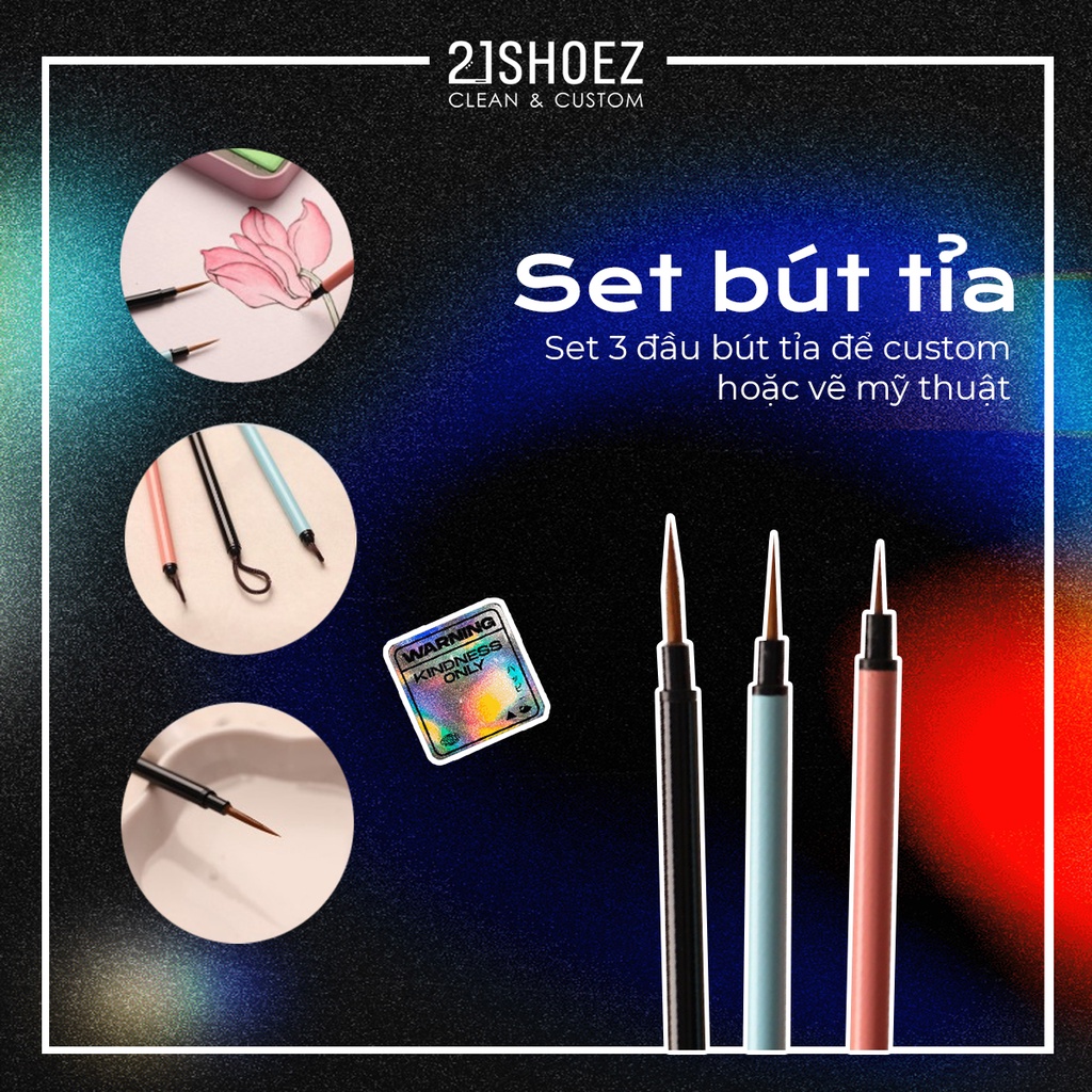 Bộ Bút Vẽ Cọ Tỉa Đầu Nhọn Chuyên Dụng Custom Giày - Set 3 Bút
