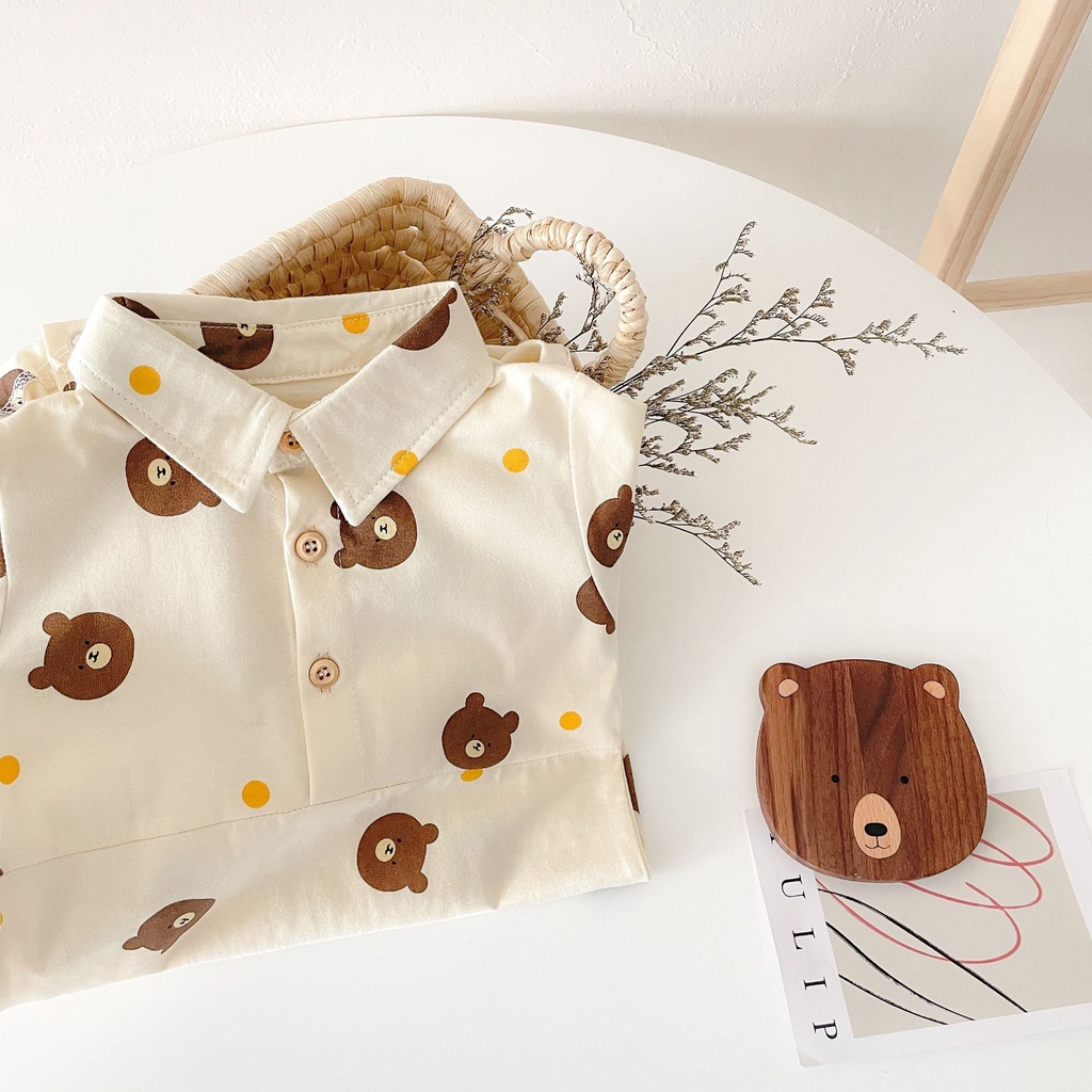 Bộ Áo Liền Quần Cotton Tay Dài In Hoạt Hình Dành Cho Bé Trai Sơ Sinh 2293