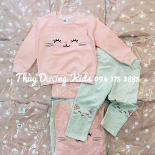 Bộ nỉ Hm mèo hồng xuất dư cho bé gái