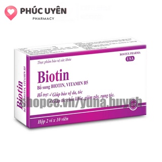 [ Hộp 20 ] Viên uống BIOTIN bổ sung biotin+vitamin B5 giúp giảm rụng tóc, bảo vệ da, chắc móng – Hộp 20 viên