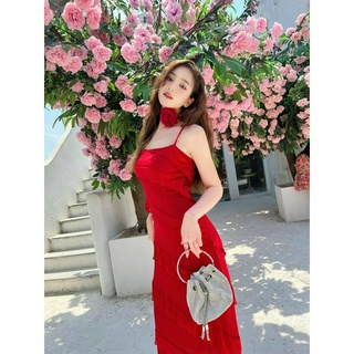 (Tặng vòng cổ hoa)Đầm maxi voan lưới 2 dây body đỏ[NHÀ CỦA MÉO STORE]
